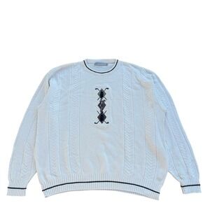 Vintage Shenandoah Mens Golf Graphic Sweater XL White Cable‎ Knit Crewneck USA